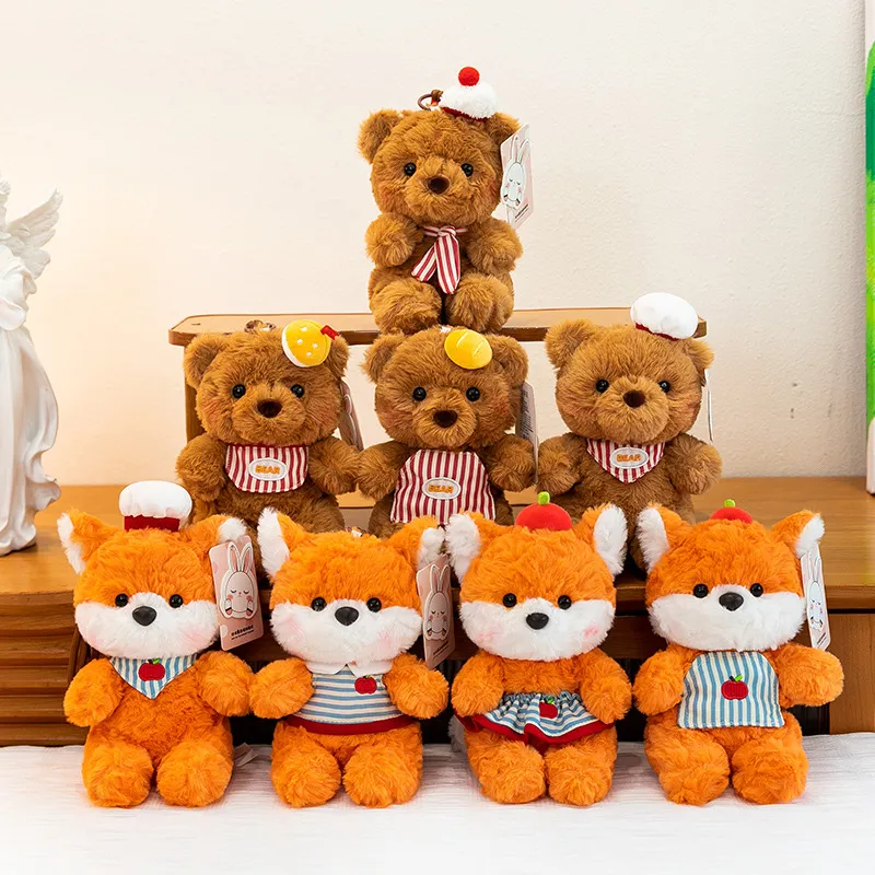 Desk Buddy Paradise Bean Baking Bear & Fox Plush Keychain – Mini Soft Stuffed Animal Charms, Palm-Sized Cute Gifts